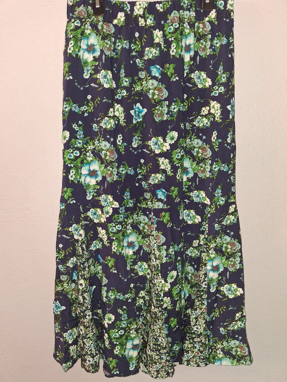 Studio Navy Maxi Skirt with Green & Teal Floral Print